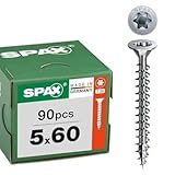 SPAX Vis universelle 5 x 60 mm, 90 pièces   Vis à bois, filetage total, tête fraisée, T STAR Plus T20, pointe 4CUT, evêtement WIROX   8000000287985