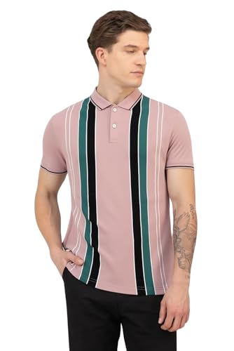 Image of SANE ORIGINALS Textured Polo T-Shirt for Men in Vertical Stripes || Old Money Polos for Men