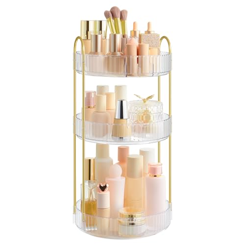 Image of SONGMICS Makeup Organizer, 3-Tier Countertop, Customizable | Customizable skincare organizer countertop, round rotating, toiletries vanity organizer, lazy Susan, gift UJKA011W02
