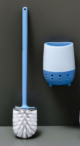 Image of Favria Toilet Brush with Holder - Long Handle, Wall-Mounted Stand, Durable Bristles - Bathroom Cleaning Brush (Pack of 1 Blue)