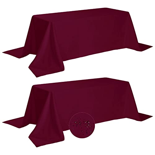 Fokitut 2 Pack Waterproof Rectangle Tablecloth, 90x156 Inch,Stain Resistant and Wrinkle Polyester Table Cloth, Fabric Table Cover for Kitchen Dining, Wedding, Party, Holiday Dinner-Burgundy