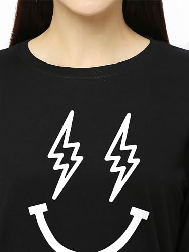 Image of STATUS MANTRA Women's Cotton Round Neck Regular Fit Sweatshirt | Full Sleeves and Smile Printed | Comfort Colour T-Shirt | Available in Multicolor & Size Small to 2XL