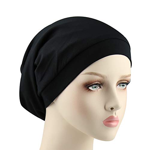 Alnorm Satin Lined Sleeping Cap For Girls Cute Beanie Black #TOP3