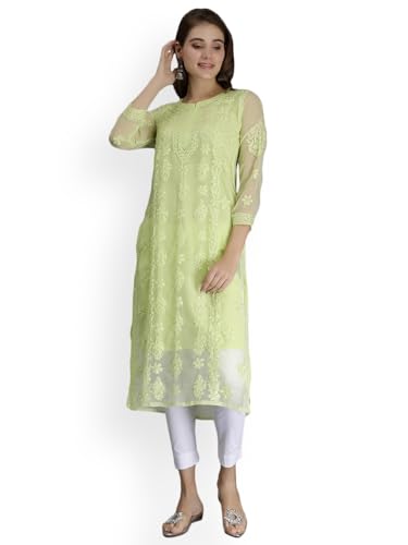 Image of Seva Chikan Hand Embroidered Lucknowi Chikankari Georgette Kurta with Inner Slip for Women SCL4431