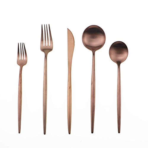 Gugrida 20-Piece 18/10 Stainless Steel Flatware Silverware, Luxury Dinnerware Set Travel Cutlery Tableware Include Knife Fork Spoon Service for 4,Healthy & Eco-Friendly Dishwasher Safe (Rose Gold)