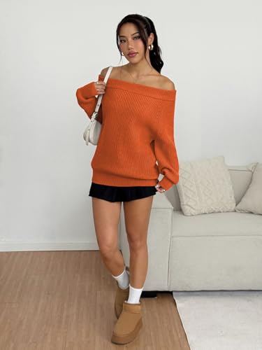 Image of ZAFUL Sweaters for Women Off Shoulder Knit Sweater with Long Sleeve Loose Pullover Jumper Tops