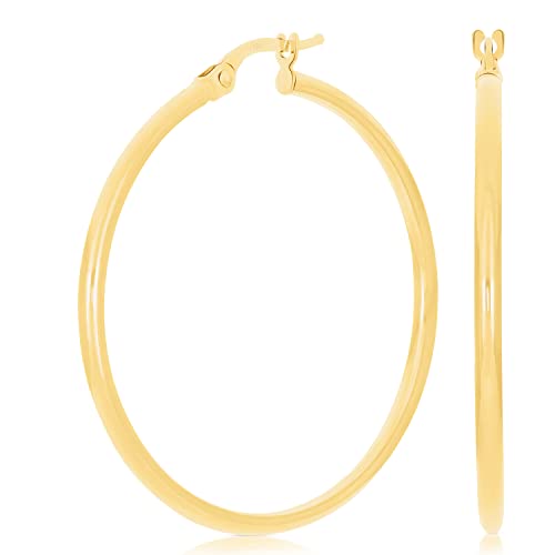 Image of Italian 14k Yellow Gold High Polished Round Hoop Earrings