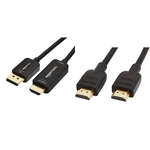 Amazon Basics Uni-Directional DisplayPort to HDMI Display Cable 4K@60Hz - 6 Feet & High-Speed HDMI Cable (18 Gbps, 4K/60Hz) - 6 Feet, Pack of 2, Black