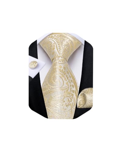 Image of DiBanGu Mens Paisley Tie Sets Silk Jacquard Woven Floral Necktie and Pocket Square Cufflinks Wedding Business Party