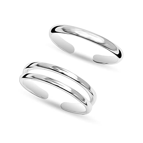 LeCalla 925 Sterling Silver Minimalist Toe Rings Set Simple Open Adjustable Toe-Rings for Women