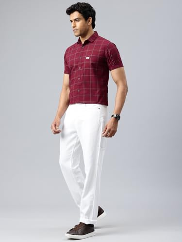 Image of Majestic Man Men Comfort Slim Fit Checked Pure Cotton Half Sleeve Casual Shirt