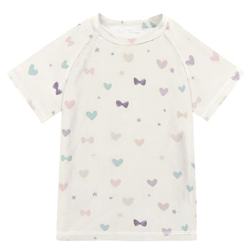ALAZA Kids Rash Guard Boys Toddler Swim Shirts Short Sleeve Bow Love Heart UPF 50+ 3T