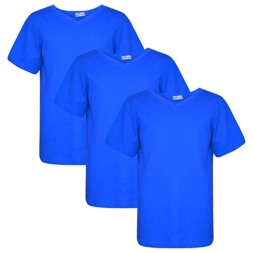 T-shirt en coton de qualité supérieure pour fille et garçon lot de 3 maillots col rond bleu