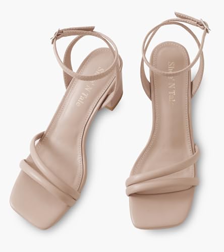 Image of Shoe'N Tale Strappy Heels for Women Square Toe Chunky Block Heels Ankle Buckle Heeled Sandals