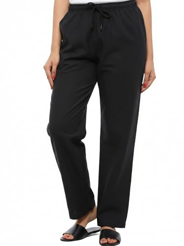 Image of Women's Cotton Linen Solid Lounge Bottom Plus Size Pant Pyjamas for Women Sleepwear Regular Fit Casual Trousers