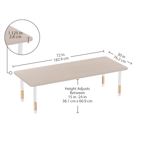 Image of 30 inch x 72 inch Rectangle Kids Classroom Table with Adjustable Chunky Wood Legs