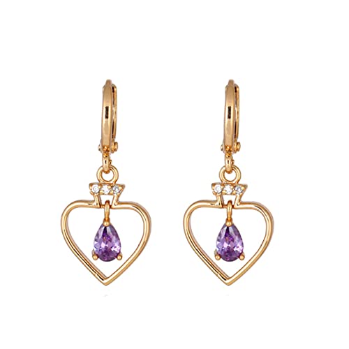 Pendientes de oro 18k para mujer con amatista feng shui y aro de corazón