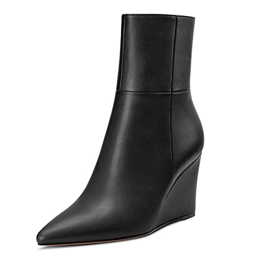 Aachcol Damen Stiefeletten Keilabsatz Geschlossene Spitze Zehenkappe Chunky Blockabsatz Mittlerem Absatz Heel Dress Schuhe Matt Reißverschluss Schwarz 5 CM 45 EU Cover