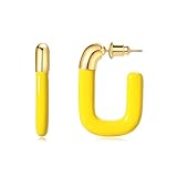 CHUOZI Pendientes de aro rectangulares de plata de ley 925 chapados en oro de 14 quilates para mujer, ligeros, hipoalergénicos, (blanco), One Size, Acetato, Sin piedra preciosa