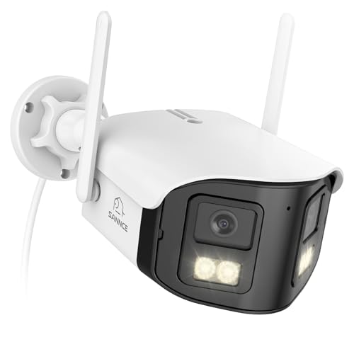 SANNCE Caméra Wi-FI 4 MP Double Objectif, caméra de Surveillance Wi-FI 6 pour l'extérieur et l'intérieur, sans Carte mémoire, Vision Nocturne Couleur,...