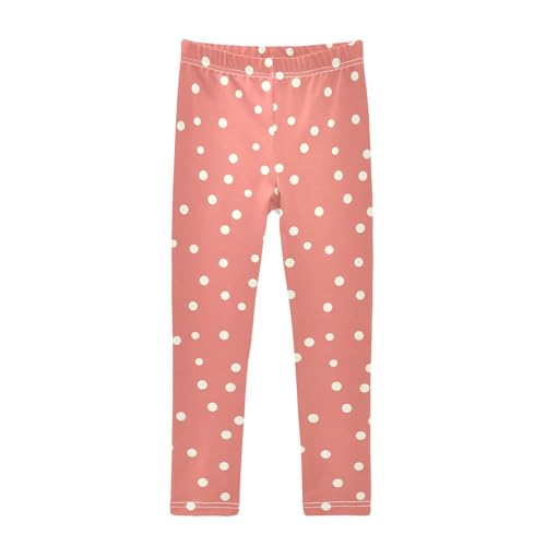 KLL Polka White Dots on Red Background Little Girls Athletic Leggings Soft High Waisted Workout Pants Exercise