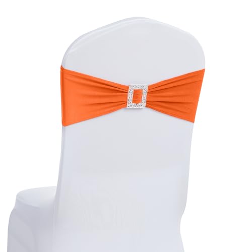 Sashes Bows Stretch Chair Cover Band With Buckle Slider Universal Elastic Chair Ties For Wedding Banquet Party Event Decoration (orange)