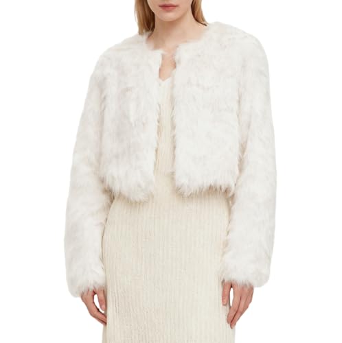 Amazhiyu Pelzmantel Damen, Kunstfell Jacke Kurz Kunstpelz Mantel Felljacke Plüsch Pelzjacke Fleecemantel Langarm Faux Fur Coat Wintermantel Jacken Offenem Kragen Mit Taschen,...