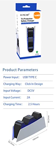 TwiHill Lidar com carga rápida é adequado para PS5, carregador duplo de gamepad PS5, carregador de g