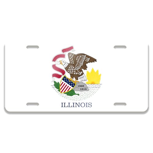 DMSE Illinois State Flag License Plate - 11.99''x5.99''- Premium Textured Finish Front Bumper Tag - Heavy-Duty Aluminum, UV-Resistant & Made in USA.