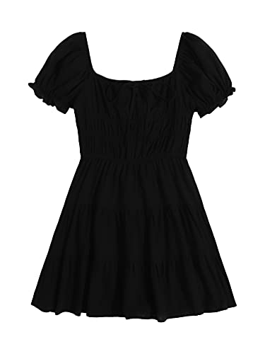 ▷ SheIn - Vestido corto de manga corta con fruncido acampanado, ves