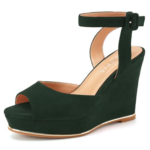 Image of Women's Dressy Platform Wedge Sandals Gold Wedges Peep Toe Patent High Heels Slingback Heeled Comfortable Ankle Strap Shoes