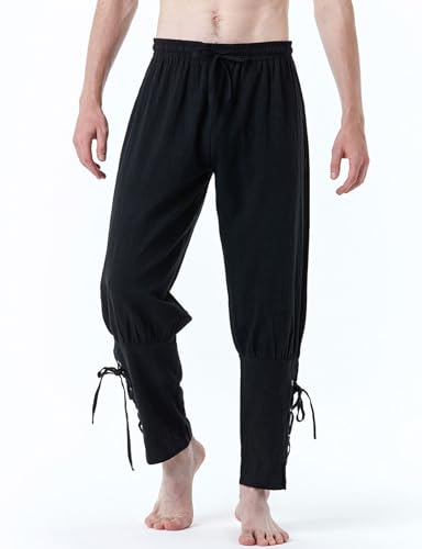 jemitop men39s pure cotton vintage ankle banded pants for renaissance pirate viking medieval costume