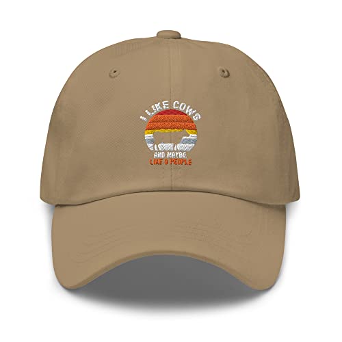 2Myhands I Like Cows And Maybe Like 3 People Retro Cheese Dad Cap Khaki #TOP8