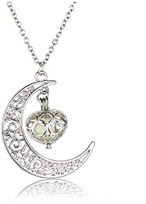 DUAN Steampunk Pretty Magic Fairy Locket Glow in The Dark Series Luminous Halloween Moon Love Heart Pendant Necklace