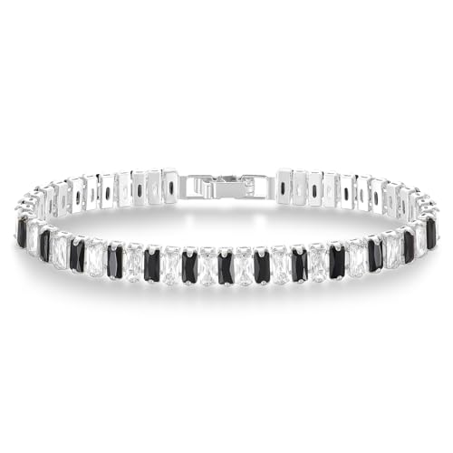 KELORIS PATH Tennis Bracelets for Women 14K Gold Plated-White Gold CZ Bracelet Classic Adjustable Jewelry Gift(Black Silver)