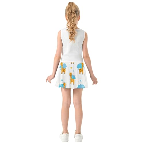 Joisal Cute Cartoon Giraffes Orange Spots Girls Skorts Athletic Shorts Tennis Skirts for Kids Navy School Skirt 3t4