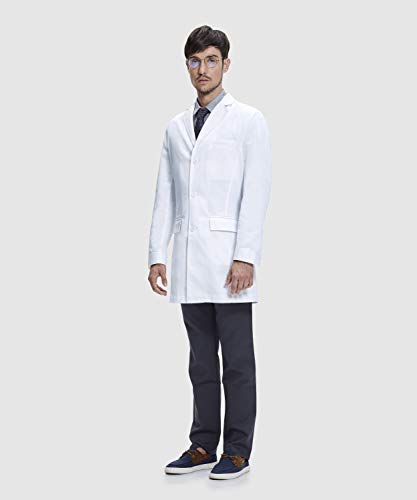 Dr. James Consultation Lab Coat Men, Slim Fit, Multiple Pockets, White, 36 Inch Length