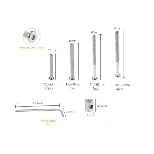 Image of Crib Screws Hardware Replacement Kit- Baby Bed Frame Bolts &Barrel Nuts Set for Delta /Graco /Dream,M6x20mm /40mm /60mm /80mm Hex Drive Socket Cap Screws Barrel Nuts. (Silver-28set)
