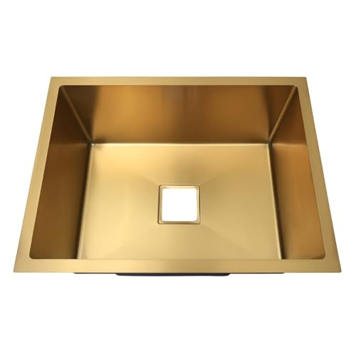 Image of CROCODILE 18x16 Inch 304 Grade GOLD Stainless Steel Handmade Kitchen Sink | Single Bowl, Heavy Duty, Anti-Rust, Sound-Dampening Sink for Modern Kitchens
