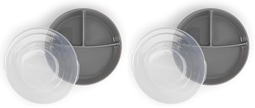 Twistshake Assiette Divisée – Vaisselle pour Bébé avec Couvercle Hermétique – Plateau de Sevrage Sans BPA – Accessoire d’Alimentation en 3 Compartiments – Essentiel Nouveau-Né – Gris (Lot de 2)
