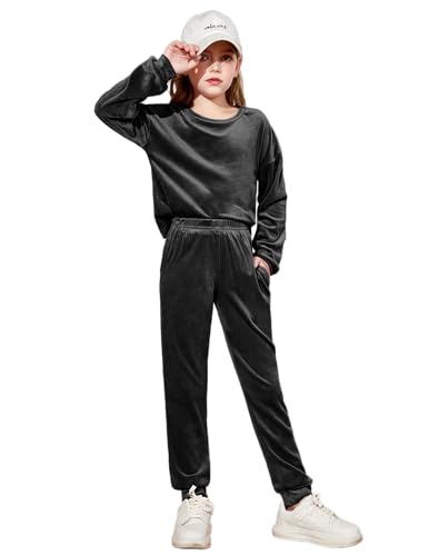 Image of Arshiner Girls 2 Piece Outfit Sweatsuits Set Kids Velour Sweatshirts & Sweatpants Tracksuits Set for Girls