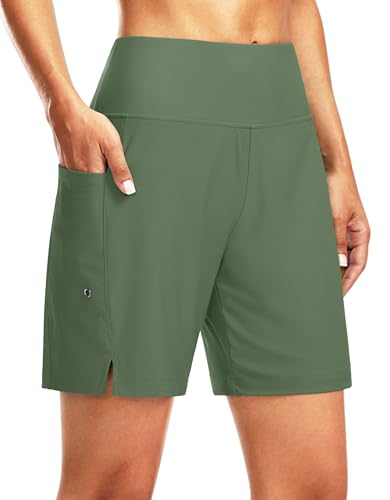 Image of G Gradual Women's 7 inch Long Swim Board Shorts High Waisted Quick Dry Beach Swimming Shorts for Women with Liner Pockets