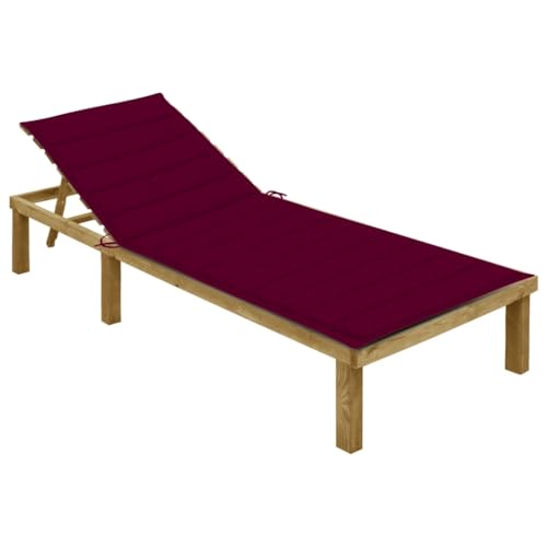 LAPOOH Tumbona con cojín, Tumbonas Jardin Exterior, Silla Tumbona Exterior, Sillas Jardin Exterior, Hamaca Playa, Sillas De Jardín, Rojo Tinto Madera de Pino impregnada