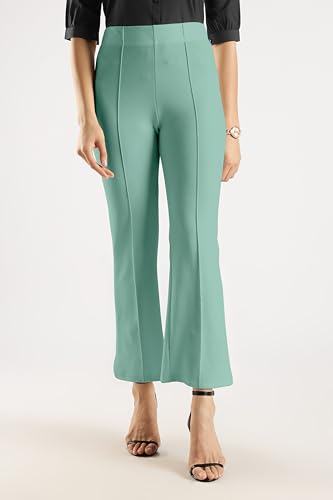 Image of SWADESI STUFF Women's Bell Bottom Trousers - High Waisted Wide Leg Palazzo Pants | Stretchy Cotton Blend Retro Pants for Casual, Office, Party