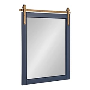 Kate and Laurel Skylan Modern Farmhouse Decorative Wood Framed Wall Mirror 22 x 28 Navy and Antique Gold Barn Door Inspired Wall Hanging Mirror for Bathroom or Living Room Uses