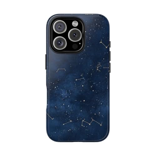 Coque rigide brillante iPhone 16 Pro motif constellation bleu foncé anti-rayures
