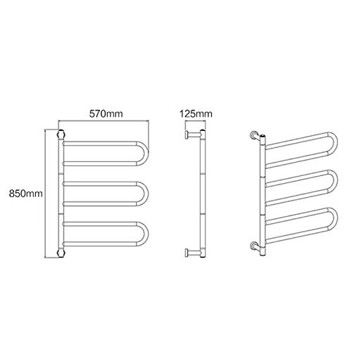 Toallero eléctrico calefactable para baño, toallero oscilante de Acero Inoxidable, 570 mm de Ancho x 850 mm de Alto, radiador para secar Toallas.