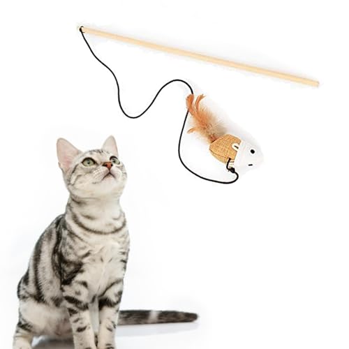 Image of Cat and Dog Playing Stick |Durable Dog and cat Teaser Playing Stick with Interactive Feather| Non- Slip and Non Toxic Durable Teasing Wand Toy with Rope (Multi)