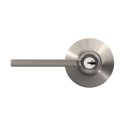 Image of SCHLAGE Latitude Keyed Entry Door Handle, Reversible, Satin Nickel | Keyed entry lever door handle with turn-button lock, Easy to install, Certified security & durability, Universal fit, 2 keys