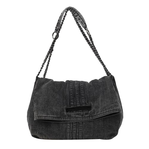 Bolso de hombro denim retro para mujer con cadena miniatura 1